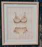 Pink and cream bra and knickers painting hand-stitched with ribbon and pearls - Image 1