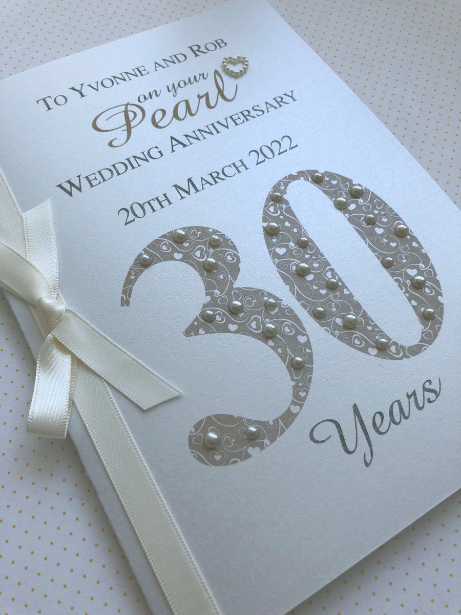 Luxury 30th (Pearl) Anniversary Card – Personalised with Names and Date