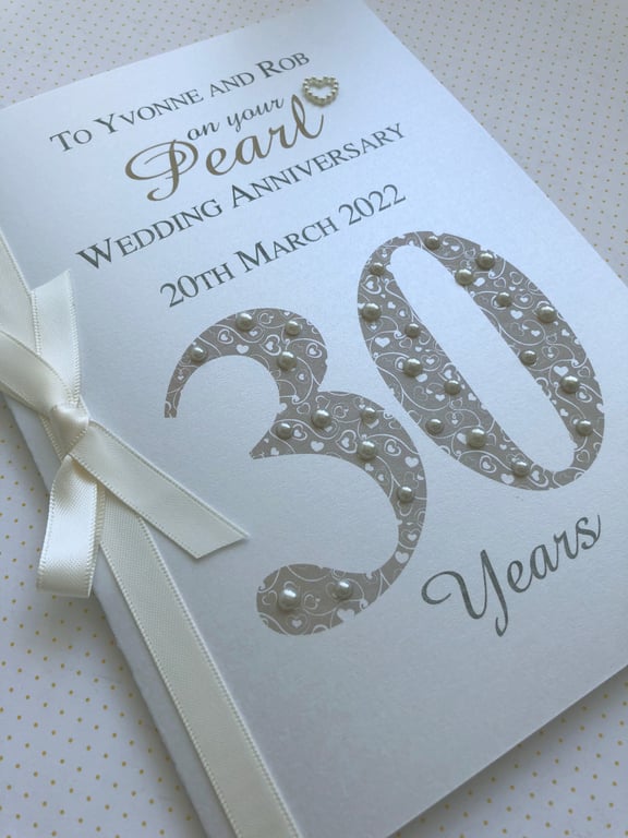 Luxury 30th (Pearl) Anniversary Card – Personalised with Names and Date