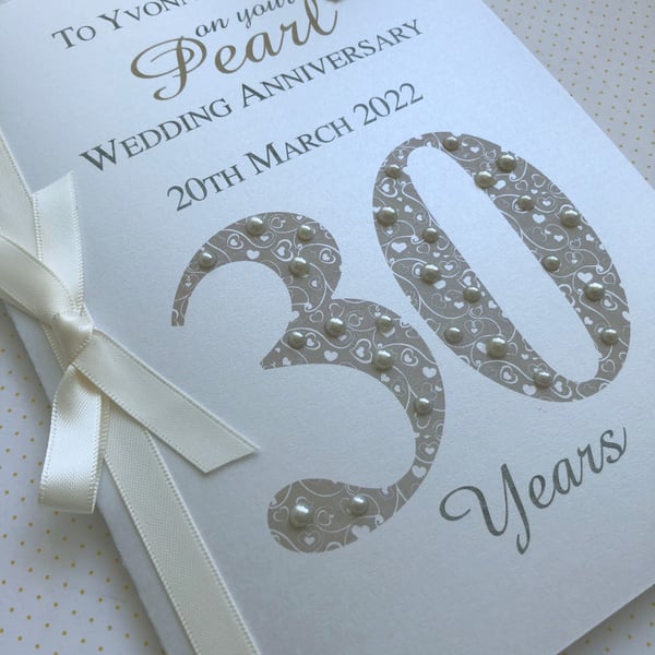 Luxury 30th (Pearl) Anniversary Card – Personalised with Names and Date