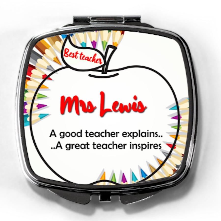 Personalized Teachers Apple themed Compact Mirror with quote