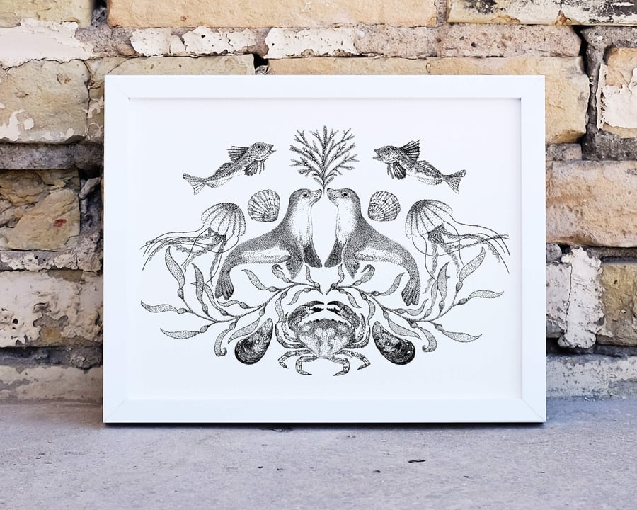 Coastal Symmetry- Seals: A4 Art Print