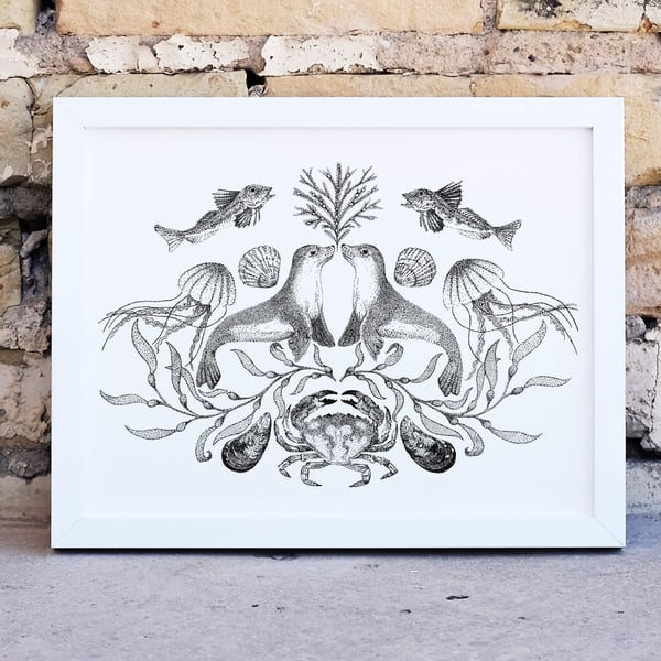 Coastal Symmetry- Seals: A4 Art Print