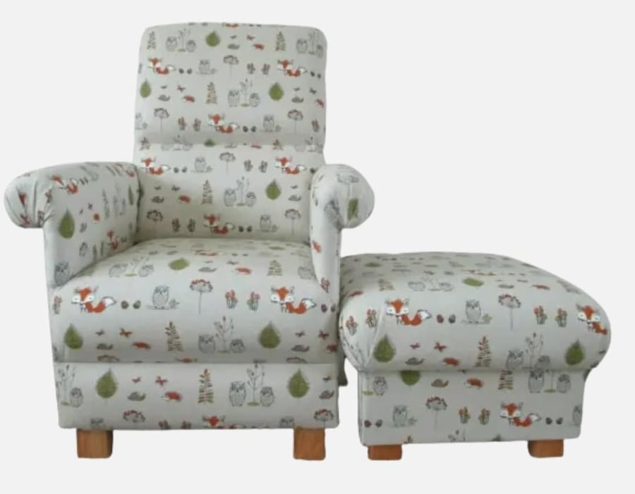 Fryetts Woodland Animals Fabric Armchair & Footstool Footstall Nursery Small Fox