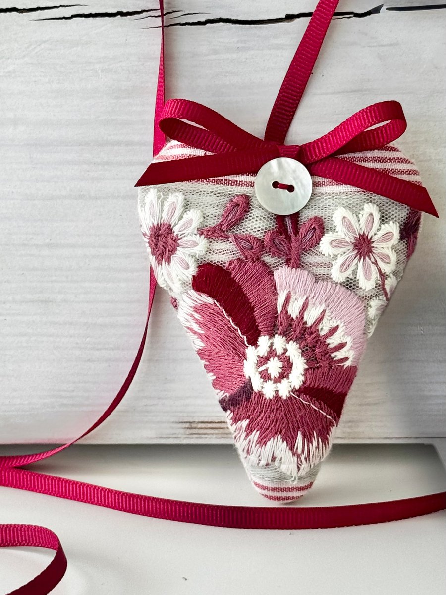 SALE - PINK BLOSSOMS FABRIC HEART - small