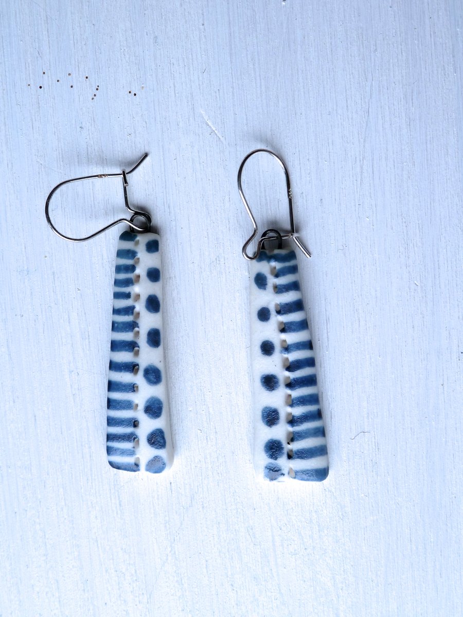 Porcelain earrings hand made by Linda in her studio in Winchester