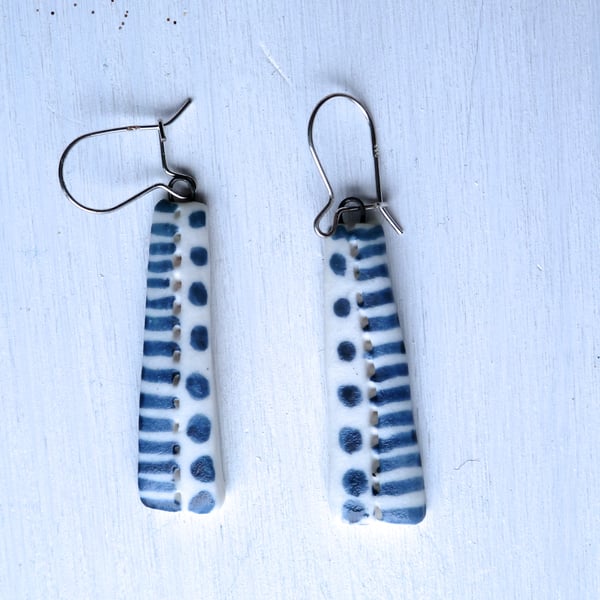 Porcelain earrings hand made by Linda in her studio in Winchester