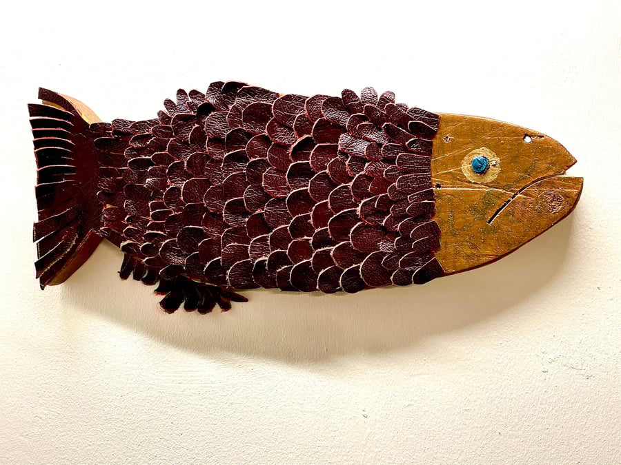 Timber & Leather Bistro Wall Art, Fish Textured Scales, Kitchen Art, Restaurant