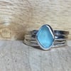 Handmade Welsh Seafoam Greeny Blue Sea Glass & Silver Stacking Ring Set Size Q