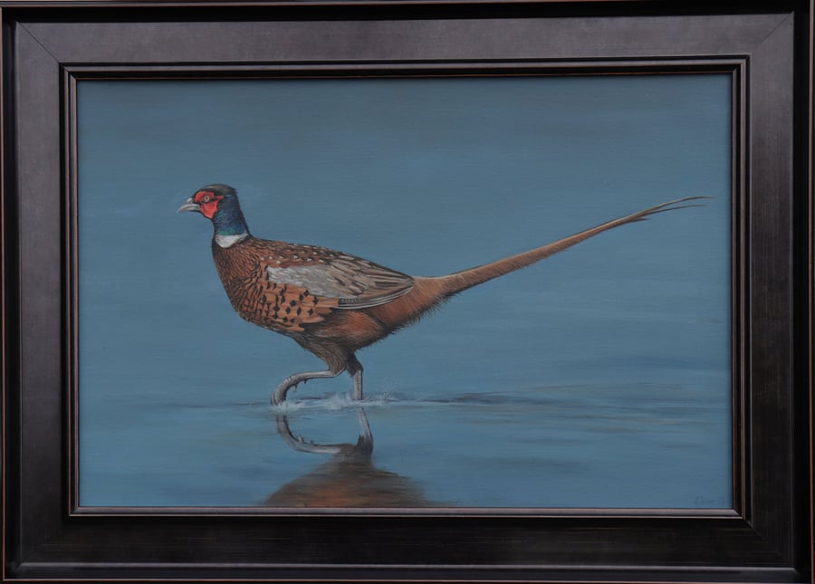 Impressionistic Pheasant Painting, Framed Original Oil Artwork