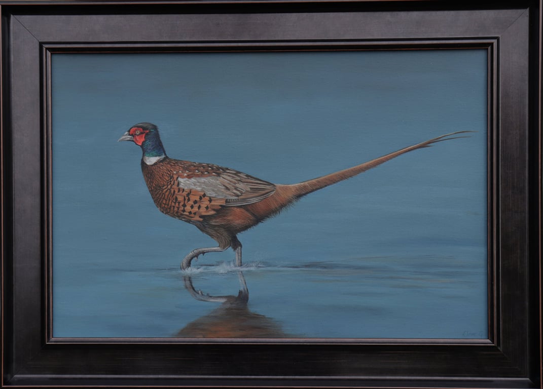 Impressionistic Pheasant Painting, Framed Original Oil Artwork