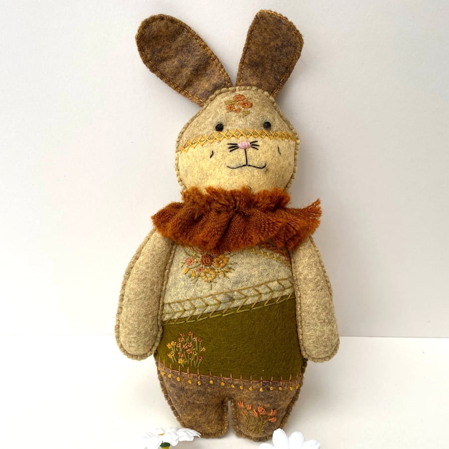 Felt rabbit, crazy patchwork hanging hare, wall hanger