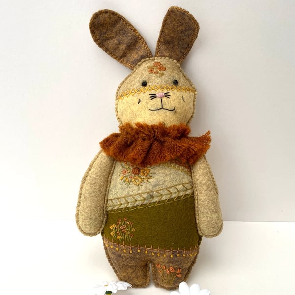 Felt rabbit, crazy patchwork hanging hare, wall hanger