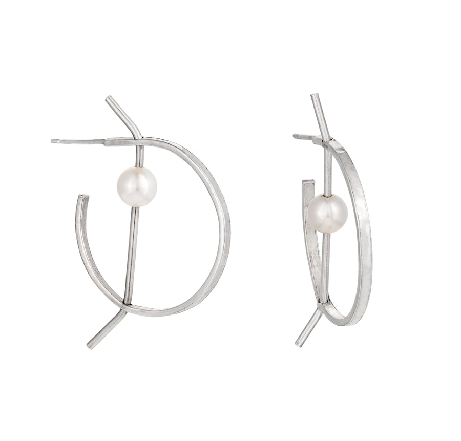 Perla by Fedha - sterling silver and cultured pearl statement hoop earrings