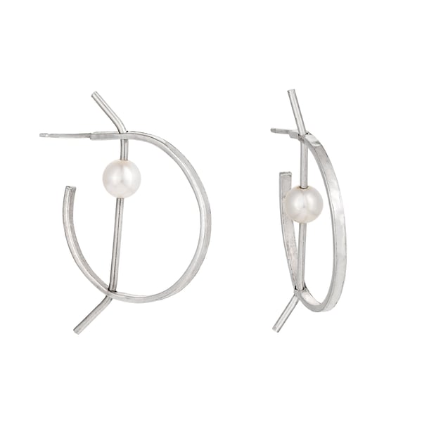 Perla by Fedha - sterling silver and cultured pearl statement hoop earrings