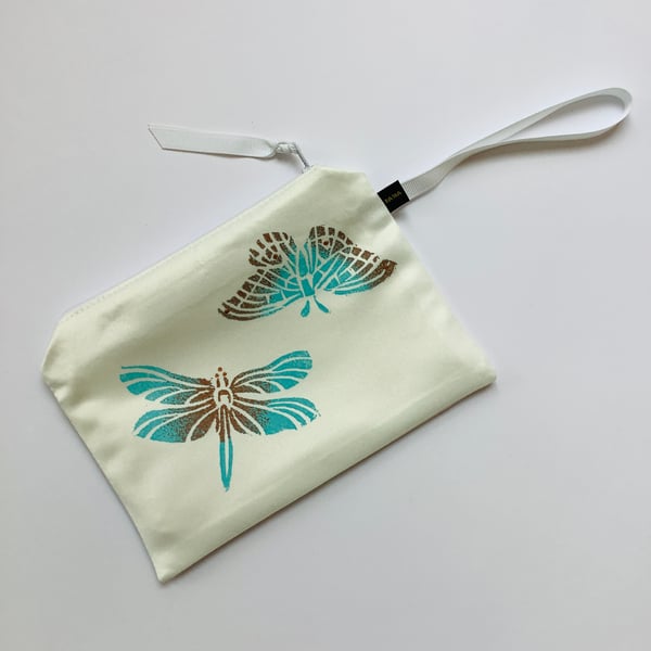 White Butterfly Duchess Satin zip-up pouch