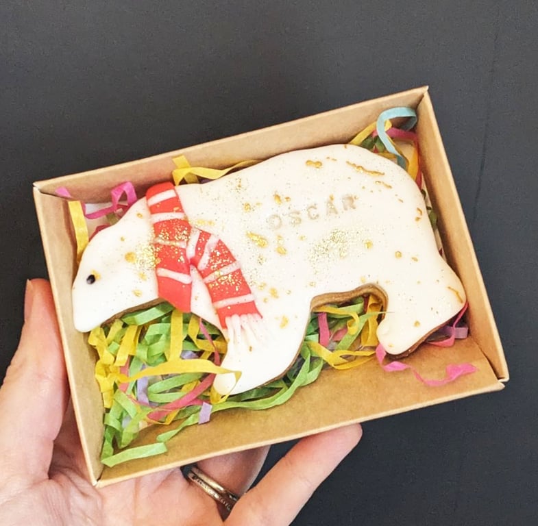 Personalised Polar Bear Biscuit Gift Box, Customised Christmas Cookie