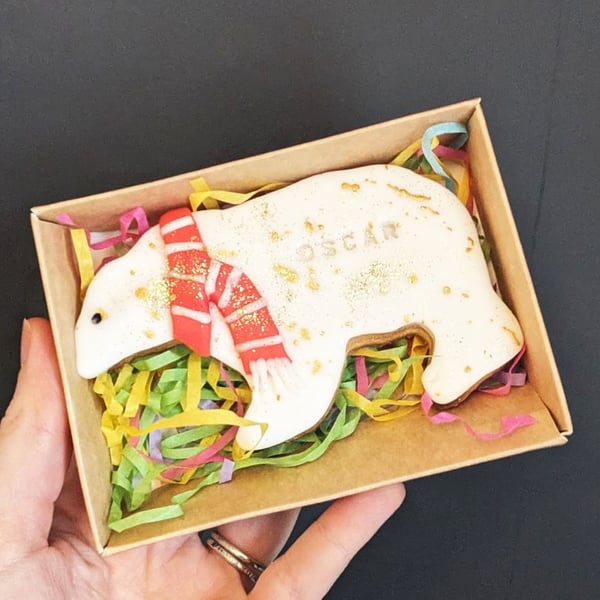 Personalised Polar Bear Biscuit Gift Box, Customised Christmas Cookie
