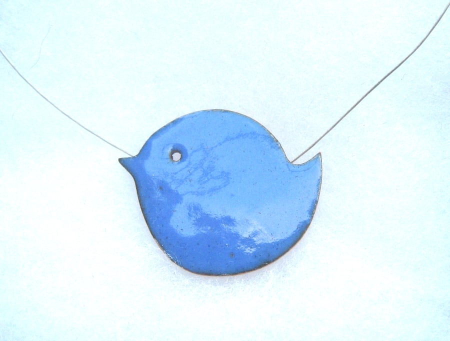 Little blue bird enamelled necklace