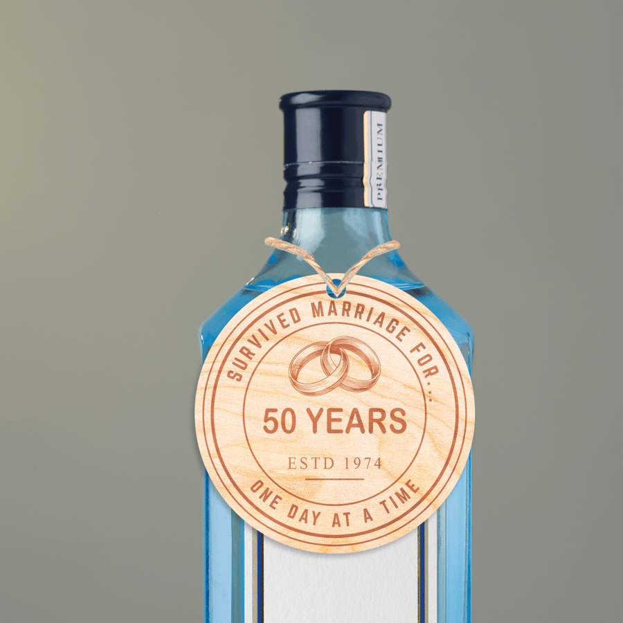 Marriage Gin Wooden Lable Funny Personalised Wedding Anniversary Present Custom 