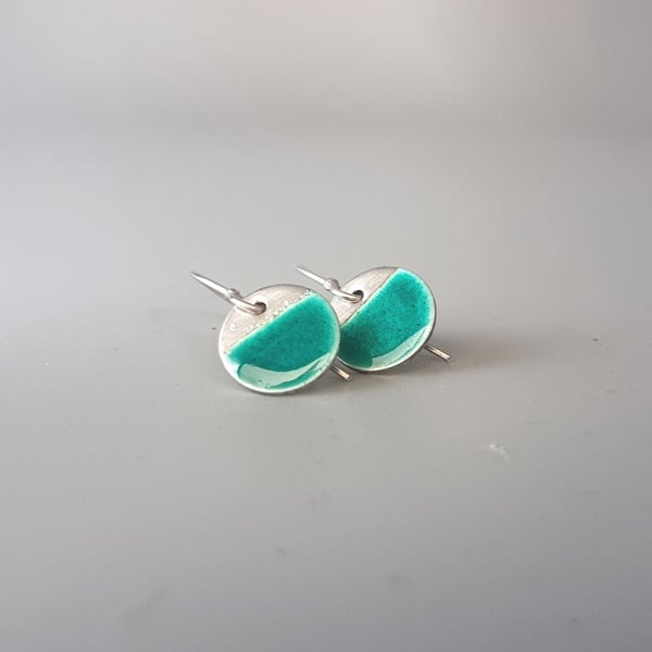 Turquoise Sterling Silver Enamel Disc Earrings