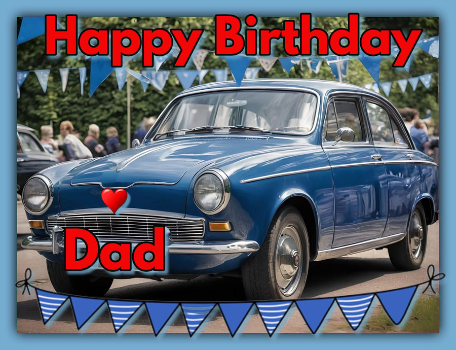 Happy Birthday Dad Vintage Car Card A5