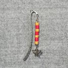 Patterned Metal Bookmark with Polymer Clay Heishi Beads and Butterfly Charm