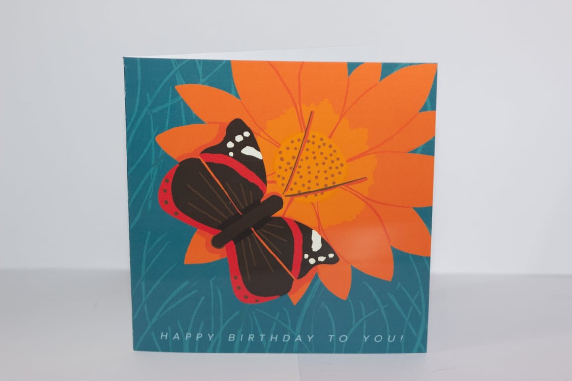 Admiral Butterfly Butterfly birthday card 5 x 5" orange,blue