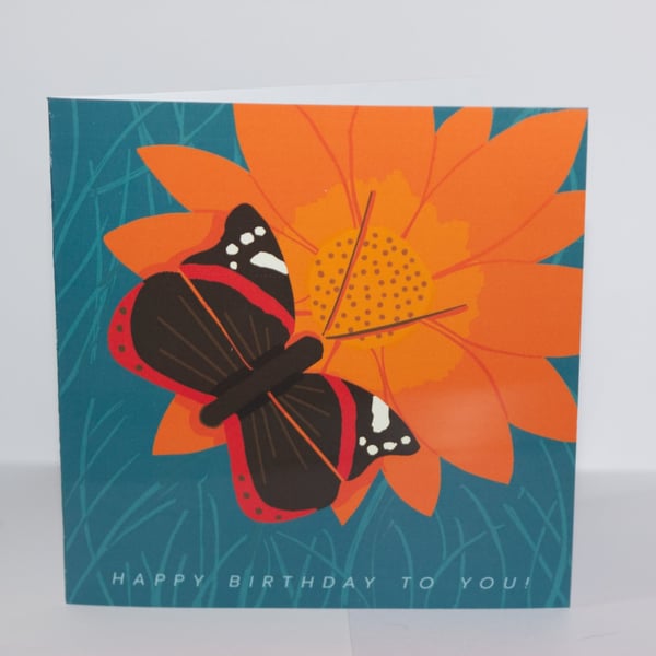 Admiral Butterfly Butterfly birthday card 5 x 5" orange,blue