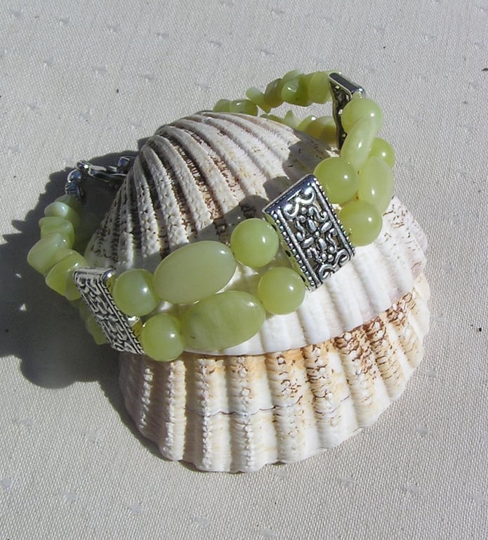 SALE - Olive Jade Gemstone Crystal Bracelet "Mellow Yellow" - SALE PRICE