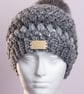 Hat and made crochet puff stitch with handmade faux fur detachable pompom grey - Image 5