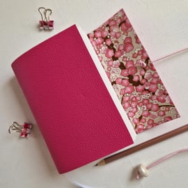 Pink Leather Notebook or Journal lined with Blossom Paper, Mothers Day Gift