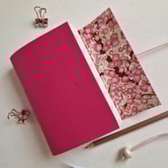 Pink Leather Notebook or Journal lined with Chiyogami Blossom Paper