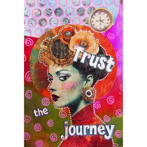  Inspirational Feminist Pop Art Painting Female Retro Portrait TRUST THE JOURNEY