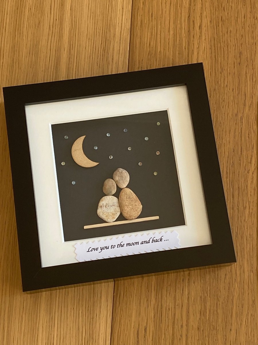 Valentine's Day Pebble Frame, Love you to the moon Gift, Pebble Artwork Frame, A