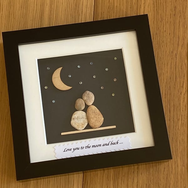 Valentine's Day Pebble Frame, Love you to the moon Gift, Pebble Artwork Frame, A