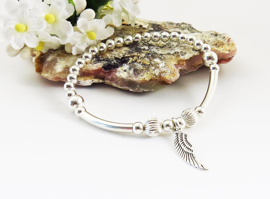 Sterling Silver  Angel Wing Charm Bracelet