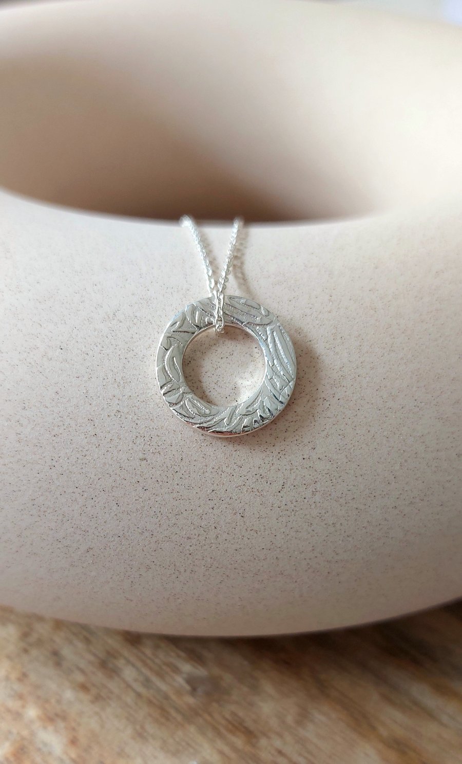 Fine Silver textured hoop necklace 