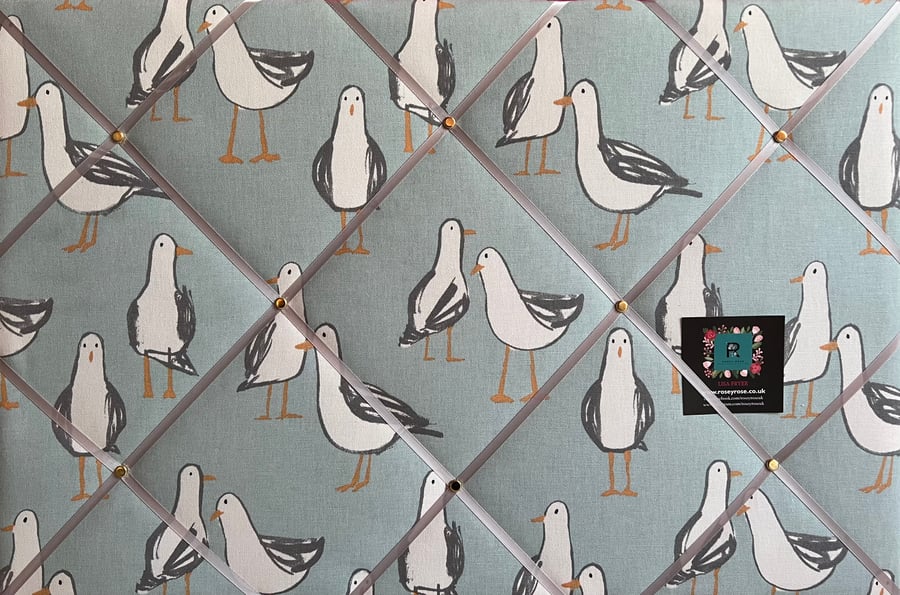 Handmade Bespoke Memo Notice Board With Clarke & Clarke Seagulls Bird Seaside