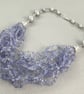 Tanzanite & Silver Cultured Pearl Crochet Necklace Choker with Sterling Silver