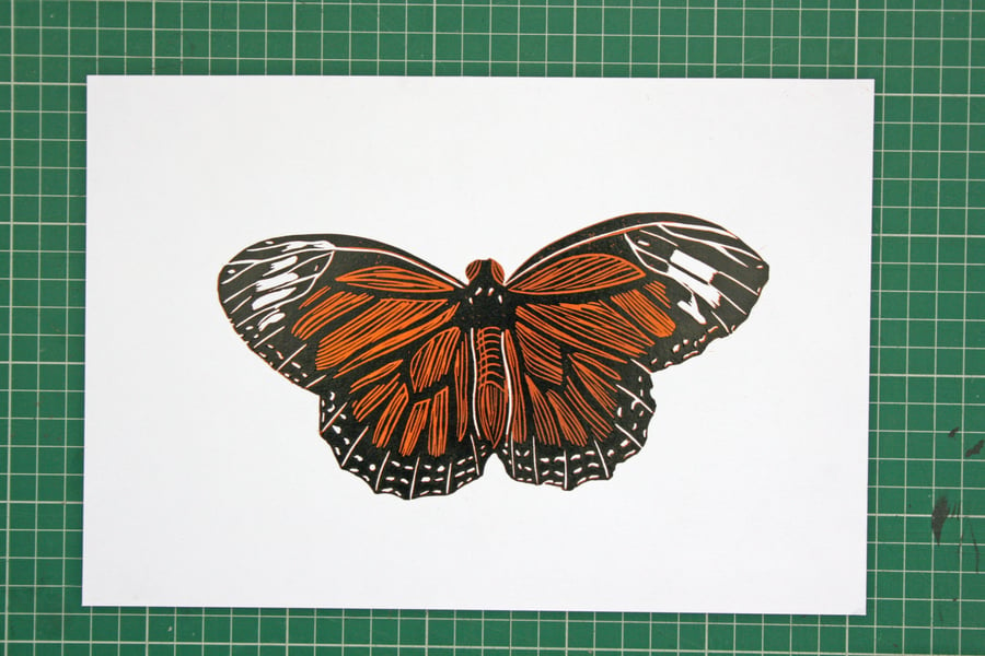 Monarch Butterfly Lino Reduction Print