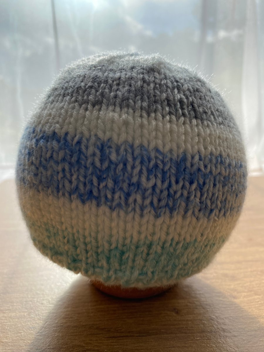 Striped handknitted baby hat, 0-3 months