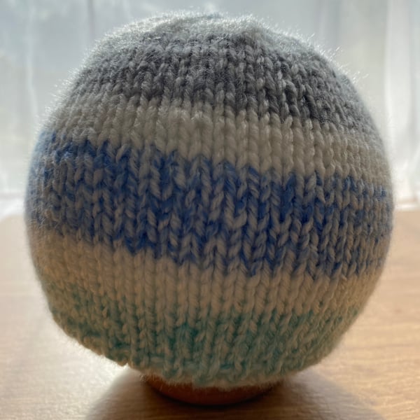 Striped handknitted baby hat, 0-3 months