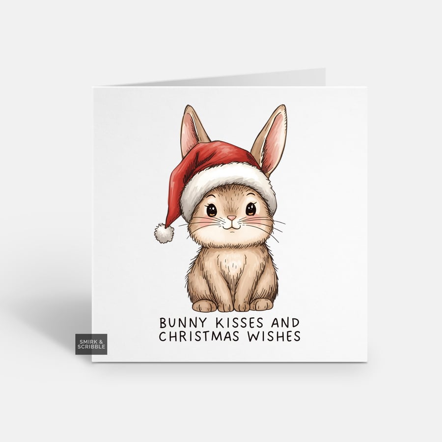 Unique Funny Christmas Card For Him Or Her - Xmas Greeting - Cute Bunny