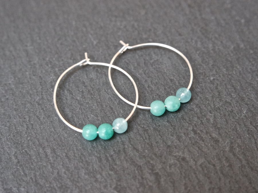 Gemstone Hoops - quartz green turquoise silver