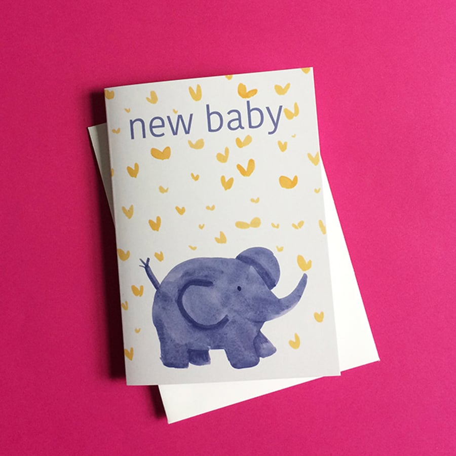 New Baby card, -baby Elephant Card by Jo Brown