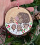 Hedgehog hand-painted Christmas log slice decoration  - Image 2