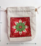 Double Sided Fabric Christmas Gift Bag – Snowflake and Holly Motif 