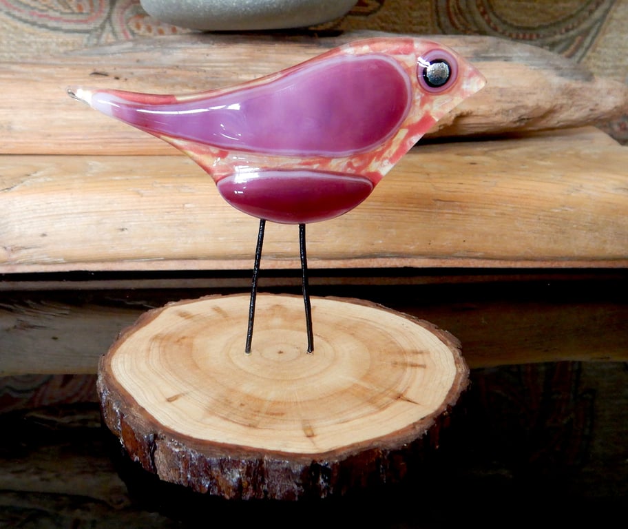 Artist made Fused Glass Little Bird.