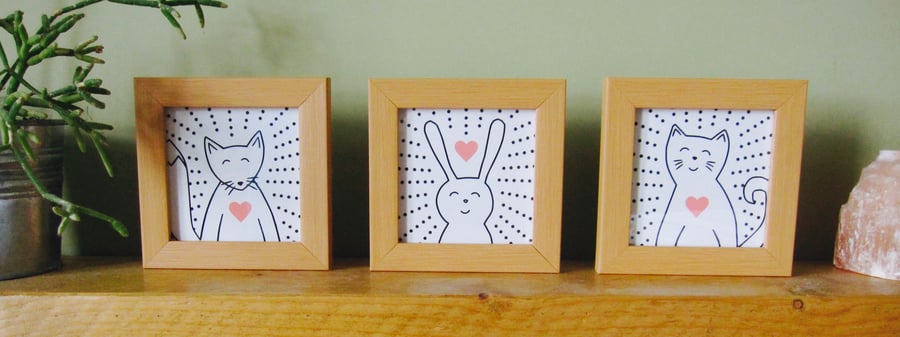 Mr Fox , Bunny and Cat trio of prints